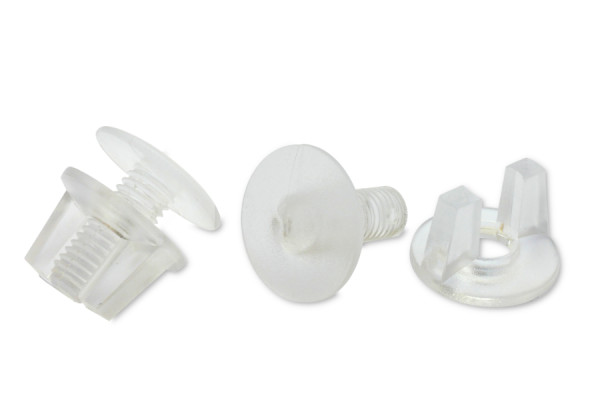 Ekspositsioonikruvid tiibmutriga, plastist, läbipaistvad,