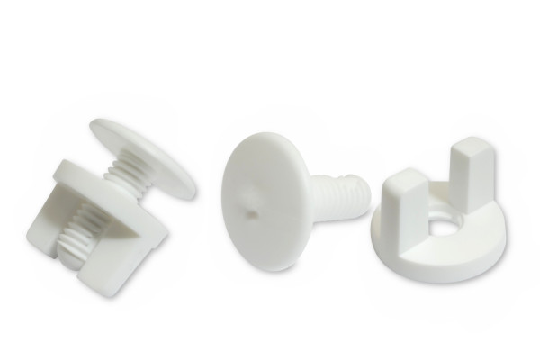 Ekspositsioonikruvid tiibmutriga, plastist, valged