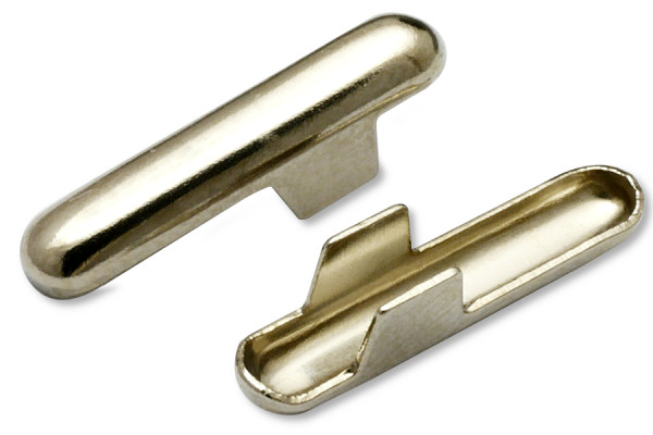 Metallist splindid (T-kujulised) kummipaela/-nööri jaoks, ava 2,6 mm, nikeldatud