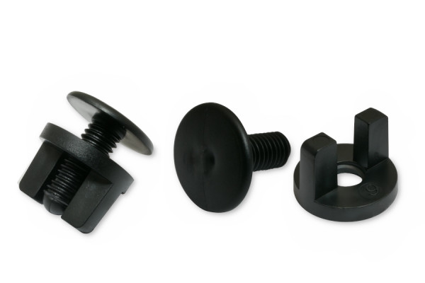 Ekspositsioonikruvid tiibmutriga, plastist, mustad