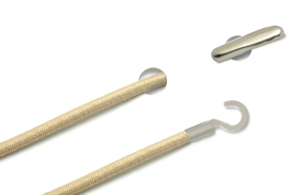 Gummischnüre mit Splint und offenem Kabelschuh, beige